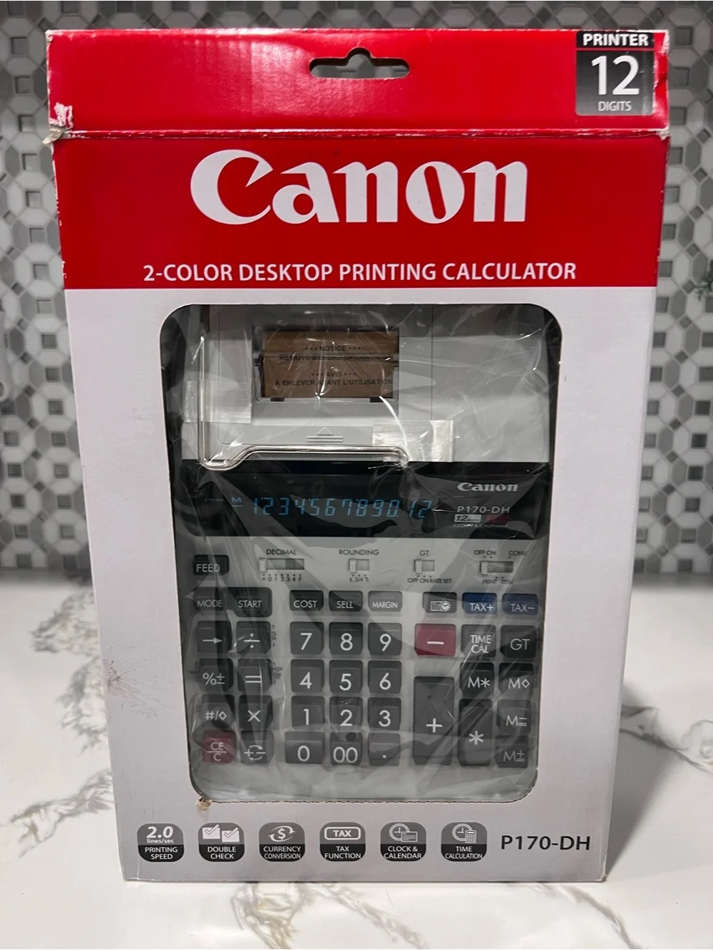 Canon Printing Calculator P170-DH 12 Digits 2 Color Desktop Calendar Clock